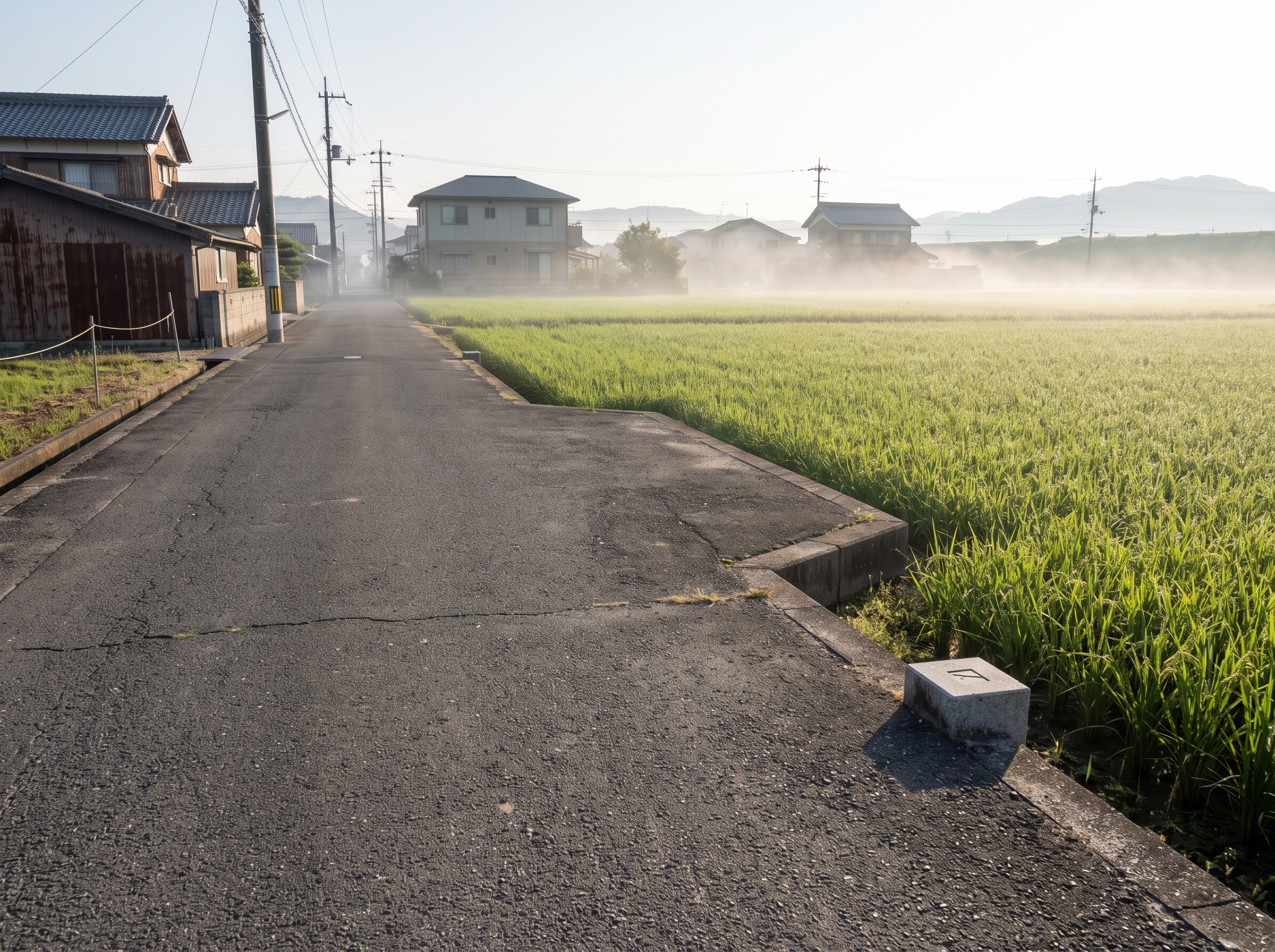 明るい光が差し込む卓上で、最後の一片が綺麗に組み合わさる温かみのある木製パズル。窓の奥にはのどかな郊外の古い集落が広がり、狭い道路に面して諦めていた実家の建て替えに向け、個別の可能性を調査して掘り起こすイメージ。